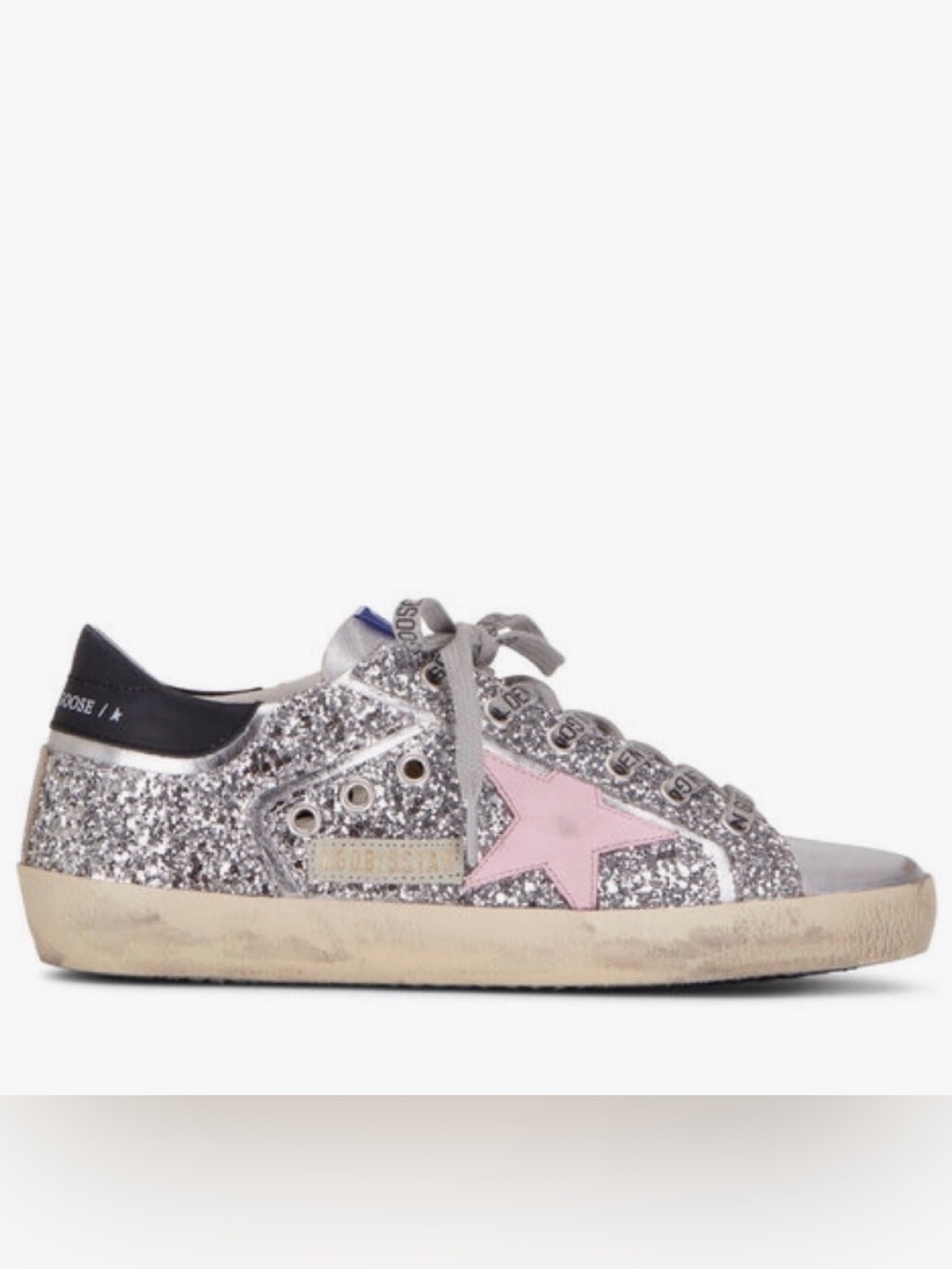 Golden Goose Silver Glitter Sneaker with Pink Star